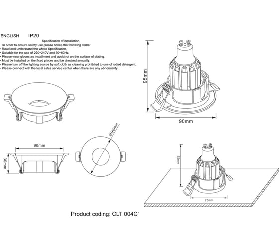 Встраиваемый светильник Crystal lux CLT 004C1 CH