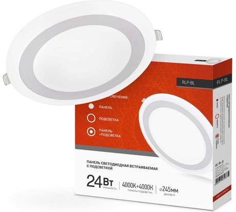Встроенная светодиодная панель IN HOME RLP-BL 24Вт 230В 4000К 1440Лм 245мм с подсветкой, белая IP20 4690612032986