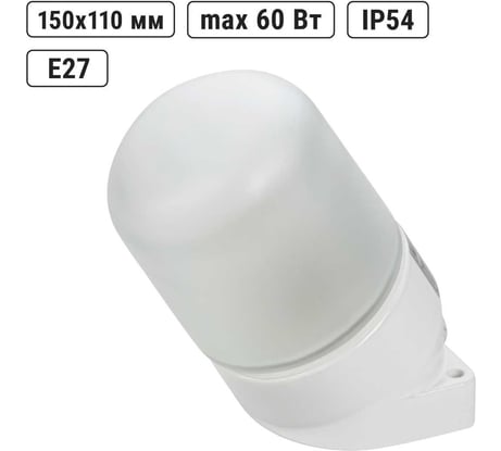 Настенный светильник для сауны TDM ELECTRIC НПБ400-1, IP54, 60 Вт, белый, наклонный SQ0303-0049