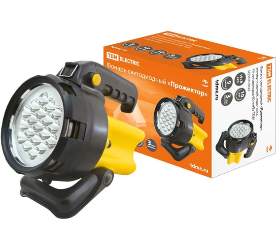 Фонарь TDM светодиодный, прожектор, аккумуляторный, подставка, 19 светодиодов, 60 лм/Вт SQ0350-0022 1