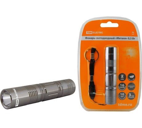Фонарь TDM ELECTRIC светодиодный, металл, 0,5 Вт, светодиод 30 лм/Вт, батарейки 1*AA SQ0350-0012