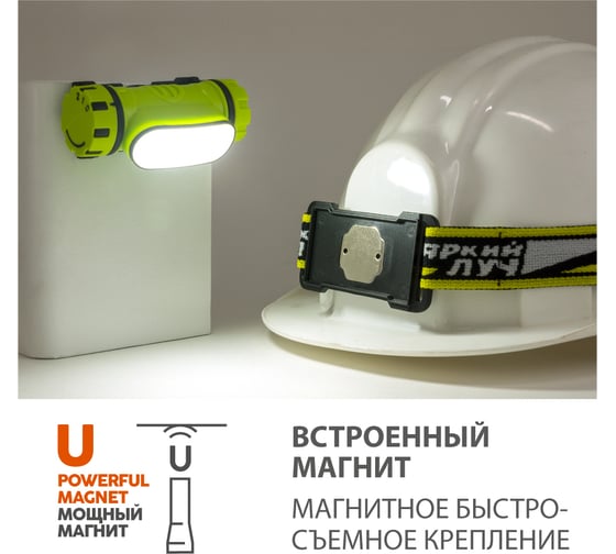 Фонарь ЯРКИЙ ЛУЧ LH-195М Cobra Twist налобный, COB диод, 2 режима 60/200лм, крепление на каску, магнит, Li-ion 2200mAh 4606400106852