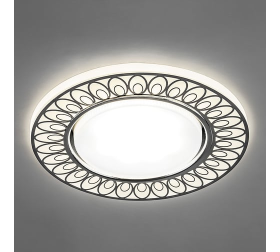 Встраиваемый светильник для натяжных потолков с белой LED подсветкой Feron CD9913 GX53, матовый белый, хром, 32981