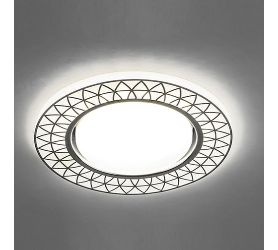 Встраиваемый светильник для натяжных потолков с белой LED подсветкой Feron CD9914 GX53, матовый белый, хром, 32982