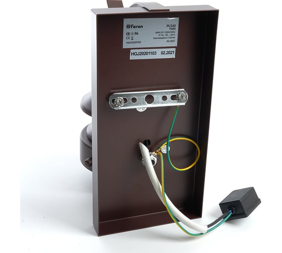 Садово-парковый светильник FERON PL540 60W, 230V, E27, 240х150х400 мм, коричневый 11890