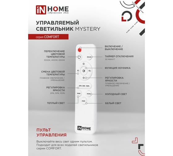 Светодиодный светильник IN HOME MYSTERY-36D-ПУ 36Вт 3000-6500K 2900Лм 400x70мм 4690612025933