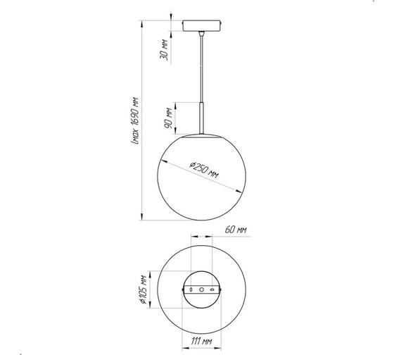 Светильник подвесной ЭЛЕТЕХ ML404679 SFERO 250/WH/CH E27 1005404679