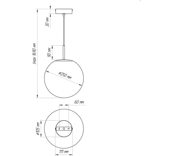 Светильник подвесной ЭЛЕТЕХ ML404681 SFERO 250/WH/BK E27 1005404681