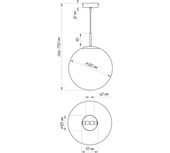 Светильник подвесной ЭЛЕТЕХ ML404682 SFERO 300/WH/BK E27 1005404682