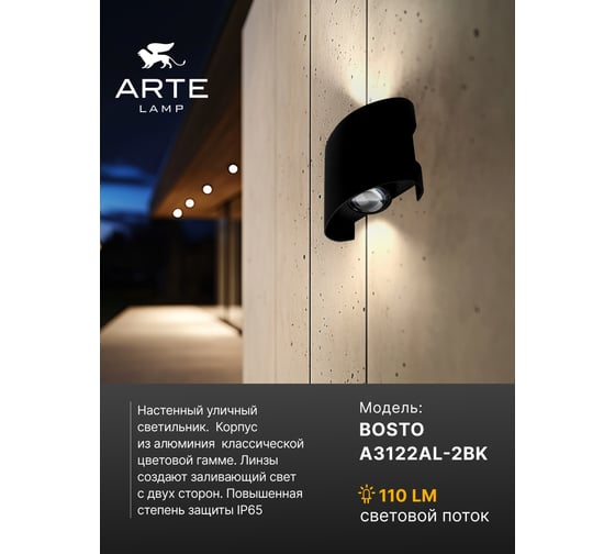 Фасадный светильник ARTE LAMP BOSTO A3122AL-2BK