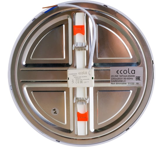 Встраиваемый светильник Ecola LED downlight Круглый даунлайт 50-210mm, 20W 220V 6500K 230x20 DARD20ELC