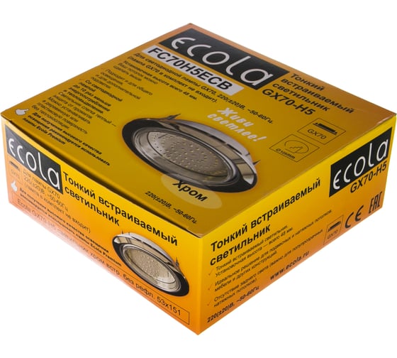 Светильник Ecola GX70-H5 хром встр. без рефл. 53x151 /кd135/ FC70H5ECB