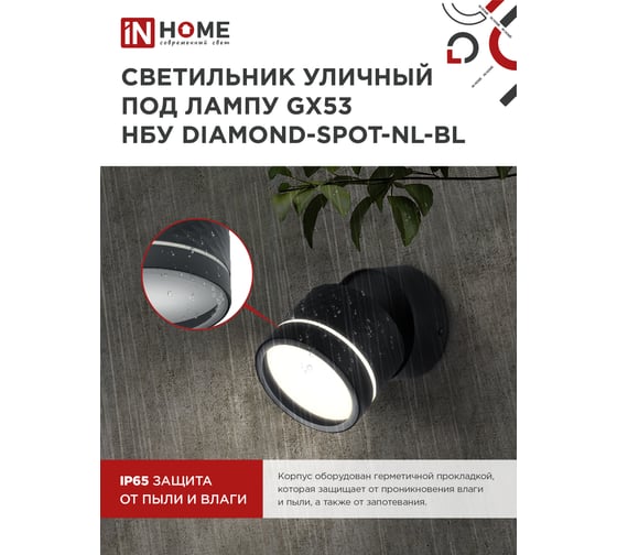 Светильник уличный IN HOME НБУ DIAMOND-SPOT-NL-BL алюм под GX53 черный IP54 4690612052915
