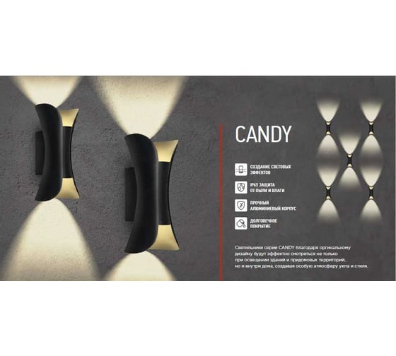 Светильник уличный IN HOME сд ДБУ CANDY-8B 8Вт 3000К IP65 черный 4690612051895