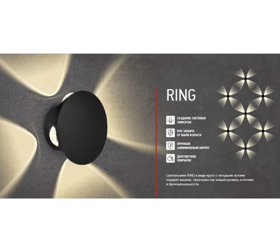 Светильник уличный IN HOME сд ДБУ RING-6B 6Вт 3000К IP65 черный 4690612051925