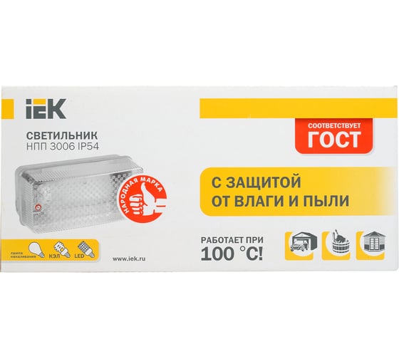 Светильник IEK НПП-60w, прямоугольный, без решетки, IP54, IEK LNPP0-3006-1-060-K01