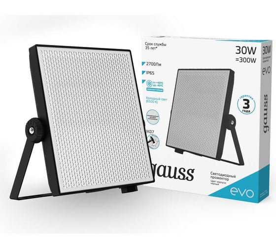 Светодиодный прожектор Gauss EVO 30W 2700lm 6500K IP65 черный 687511330 1
