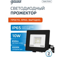 Светодиодный прожектор Gauss Elementary 10W 850lm 6500К IP65 PROMO черный 613100310P