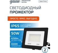 Светодиодный прожектор Gauss Elementary 50W 4250lm IP65 6500К черный ПРОМО 613100350P