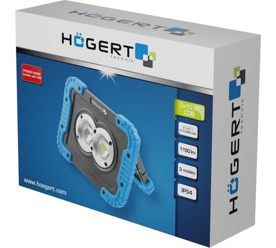 Светодиодный аккумуляторный фонарь HOEGERT TECHNIK 1150 люмен, USB HT1E430