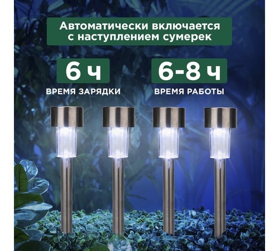 Грунтовый светильник REXANT Бонд, 4000К, встроенный аккумулятор, солнечная панель, коллекция Лондон, 4 шт. 602-2426