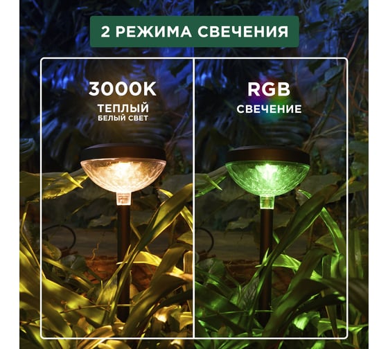 Светильник грунтовый REXANT Таянг, 3000К/RGB, встроенный аккумулятор, солнечная панель, коллекция Пекин 602-2429