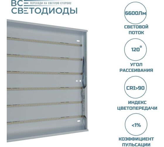Светодиодный потолочный светильник ВСЕСВЕТОДИОДЫ Армстронг 56Вт, 6600Лм, 4000К, Опал, с заземлением vs204-56-op-4k-z