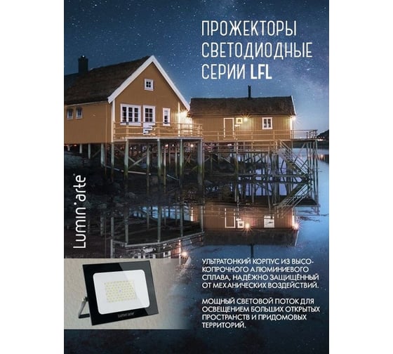 Светодиодный прожектор Lumin'arte LED 20Вт 5700K Холодный белый свет 800 Лм черный IP65 LFL-20W/05