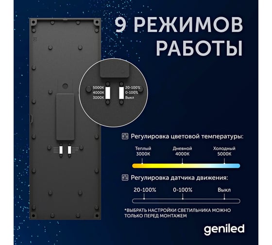 Уличный влагозащитный настенный светильник Geniled в стиле лофт, с датчиком движения для дома от сети 220 В, IP66, фонарь с регулировкой цветовой температуры 08575_smart
