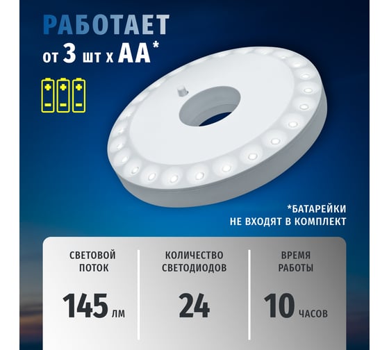 Фонарь Navigator, NPT-CA05-3AA, кемпинг, круг, 24LED, блистер 94947
