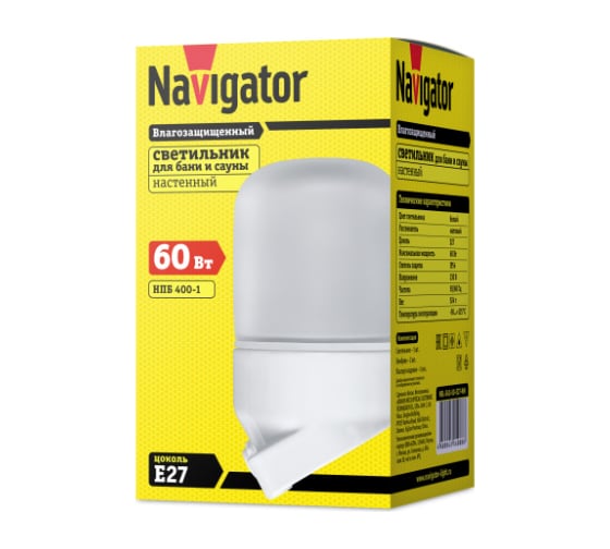 Светильник для сауны Navigator NBL-SA2-60-E27-WH НПБ, 400-1 14088