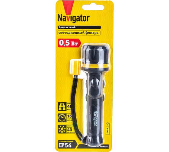 Фонарь Navigator NPT-R06-2AA, пластик+резина, 1LED, 0.5Вт 71584