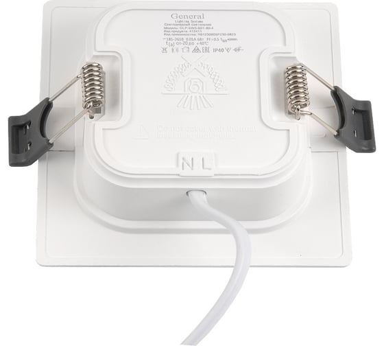 Светодиодный встраиваемый светильник General Lighting Systems 6Вт, 480Лм, 6500К, Холодный белый свет, Квадрат, 90х90х25мм GLP-SW3-6BT-90-6 412412