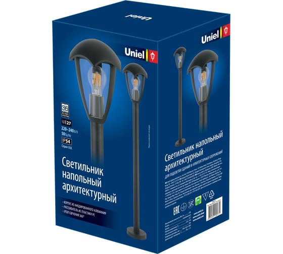 Светильник Uniel UUL-T80A 60W/E27, IP54, BLACK, уличный, под лампу Е27, архитектурный, напольный UL-00006817