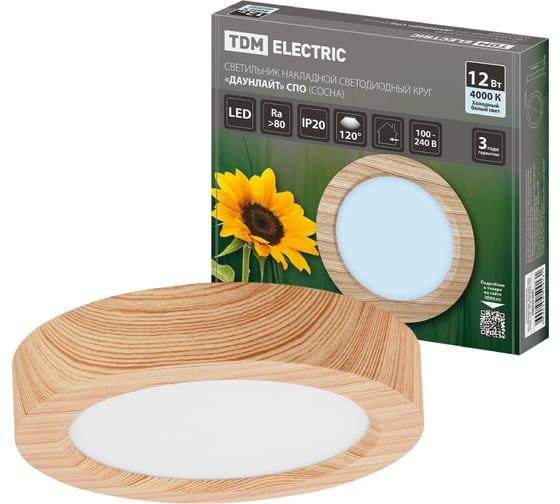 Светильник накладной светодиодный TDM ELECTRIC круг "Даунлайт" СПО (сосна) 12 Вт 170*32 мм 4000К SQ0329-0441 1