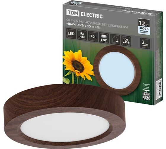 Светильник накладной светодиодный TDM ELECTRIC круг "Даунлайт" СПО (венге) 12 Вт 170*32 мм 4000К SQ0329-0444 1