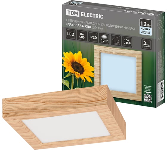 Светильник накладной светодиодный TDM ELECTRIC квадрат "Даунлайт" СПО (сосна) 12 Вт 170*170*32 мм 4000К SQ0329-0447 1