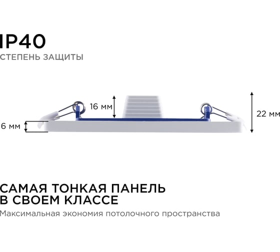 Встраиваемая светодиодная панель Apeyron квадратная, 220В, 12Вт, CRI:80Ra, 960Лм, 120х85мм 06-58
