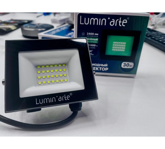 Светодиодный прожектор Lumin'arte 30Вт зеленый свет P65 2400лм серый корпус LFL-30W/07