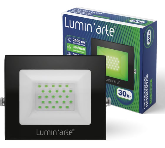 Светодиодный прожектор Lumin'arte 30Вт зеленый свет P65 2400лм серый корпус LFL-30W/07 1