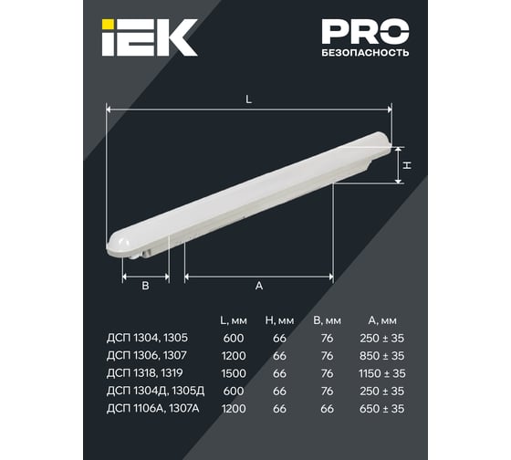 Светильник IEK ДСП 1305, 18Вт, 6500К, IP65, 600мм, серый пластик LDSP0-1305-18-6500-K01