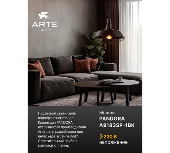 Подвесной светильник Arte Lamp A9183SP-1BK
