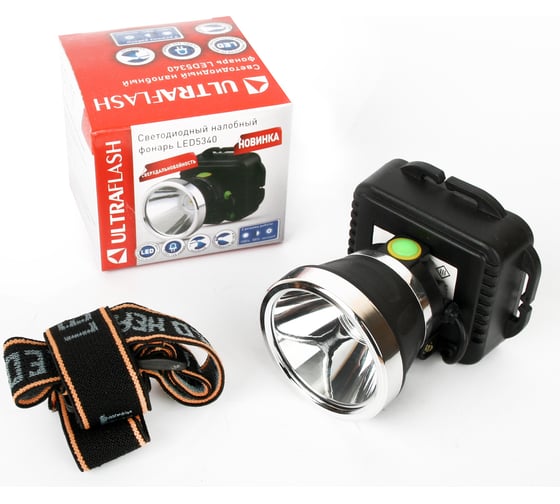 Налобный фонарь Ultraflash LED5340 черный, 3 Ватт LED, 3 режима, 3XR6, пластик, бокс 14251