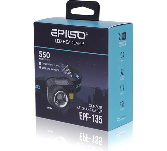 Фонарь налобный Epilso CREE XPG 5W+COB 550 Lm EPF-135