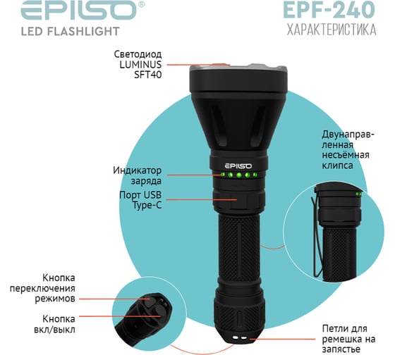 Фонарь ручной Epilso LUMINUS SFT40 1800 Lm EPF-240