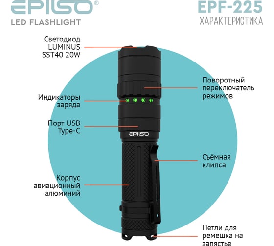Фонарь ручной Epilso LUMINUS SST40 20W 1700 Lm EPF-225