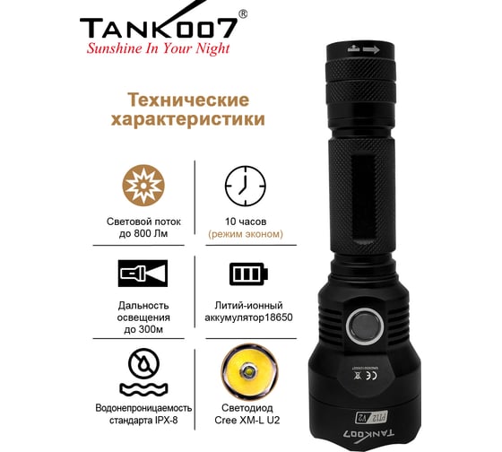 Светодиодный фонарь с комплектацией TANK007 PT12XML