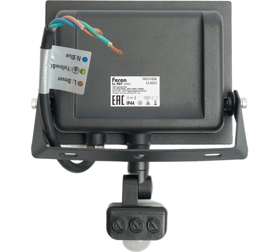 Светодиодный прожектор FERON LL-907 с датчиком 30W 6400K 230V черный IP44 29557