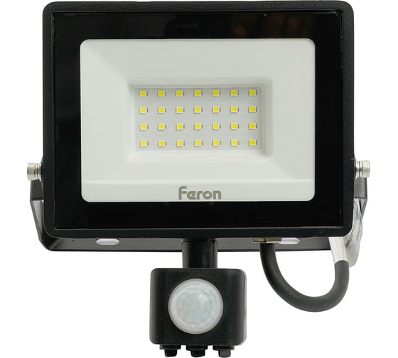 Светодиодный прожектор FERON LL-907 с датчиком 30W 6400K 230V черный IP44 29557