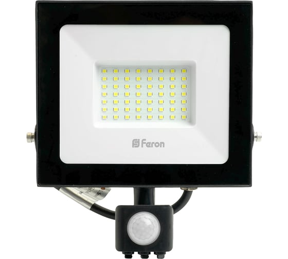 Светодиодный прожектор FERON LL-908 с датчиком 50W 6400K 230V черный IP44 29558
